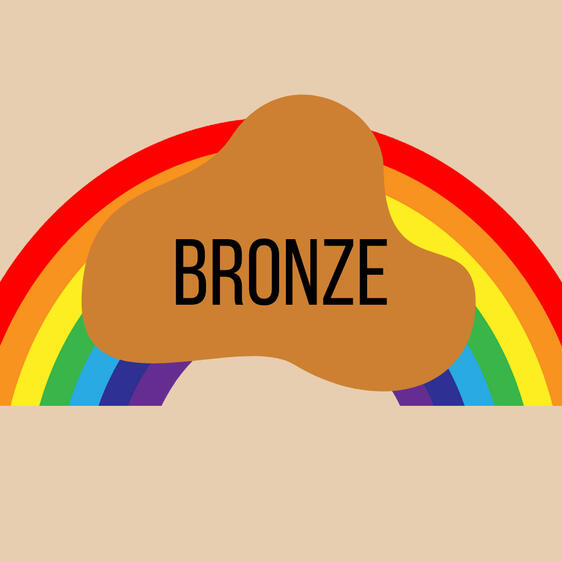 Sensory Play Packs & Parties logo of a rainbow partly covered by a 'bronze' banner in a bronze colour