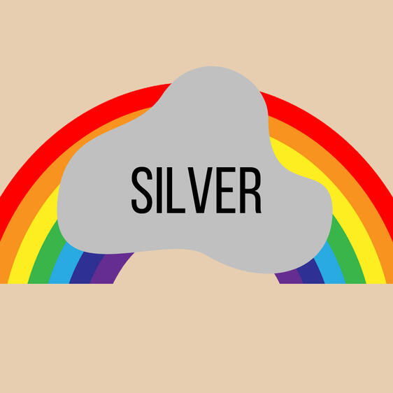 Sensory Play Packs & Parties logo of a rainbow partly covered by a 'silver' banner in a silver colour