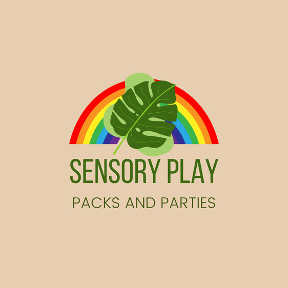 Sensory Play Packs & Parties logo, showcasing a rainbow and green leaf